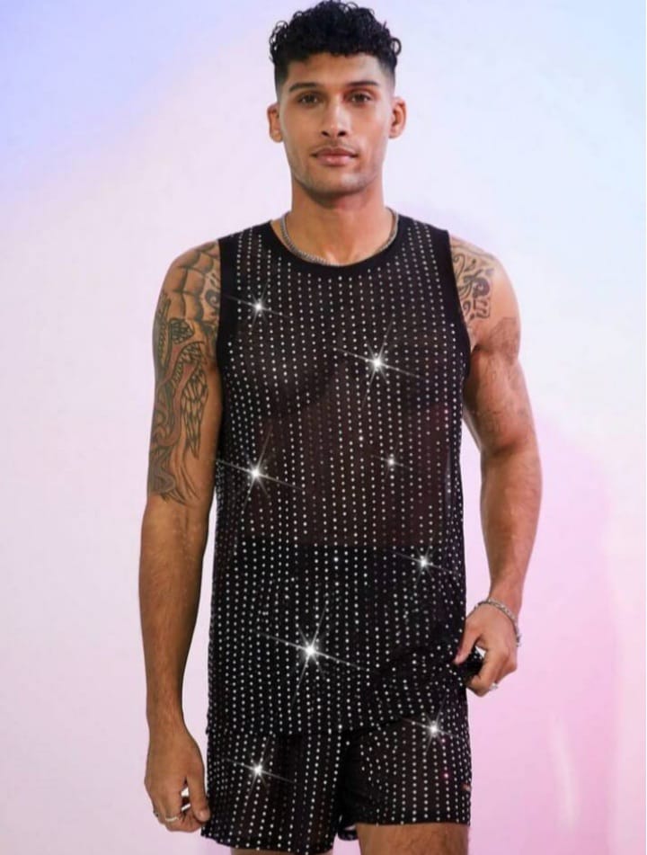 Men's Hot Dimond Mesh Loose Comfy Sleepwear T - shirt & Short